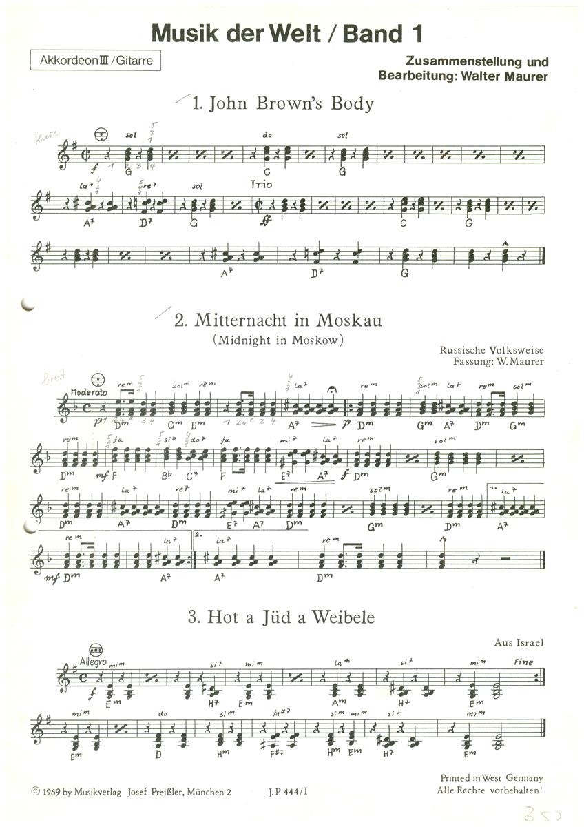 Musik der Welt 1 - 3.Stimme/Gitarre - Antiquariat Musik der Welt 1 - 3.Stimme/Gitarre - Antiquariat