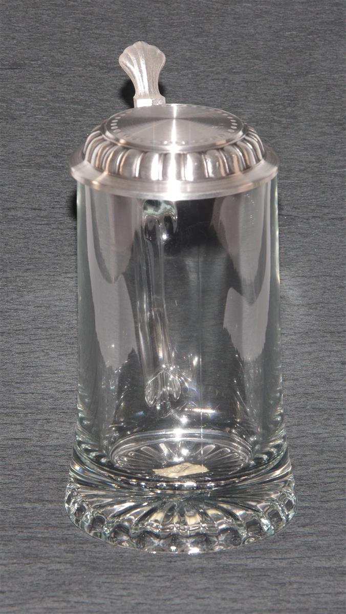 Bierkrug Glas Zinndeckel Domex
