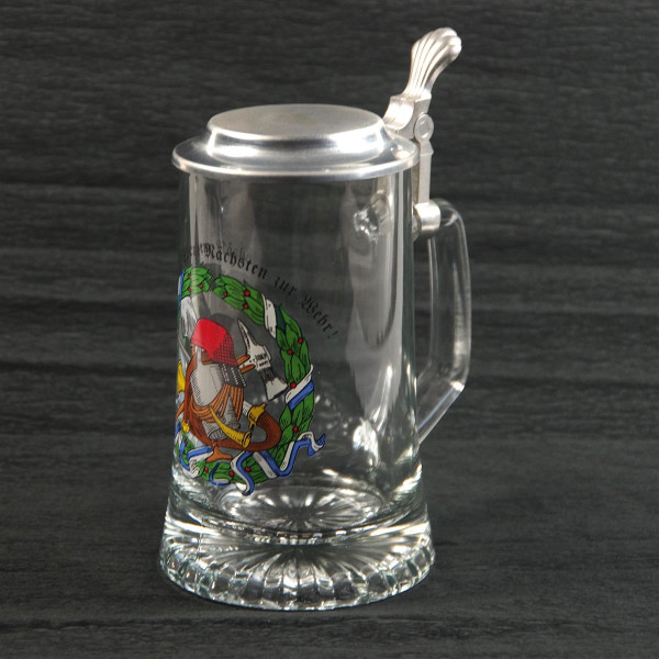 Bierkrug Feuerwehr Glas Zinndeckel 0,5l